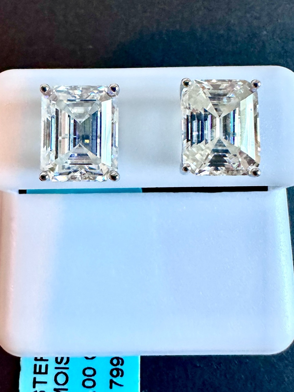 925 Sterling Silver Moissanite Solitaire Stud Earrings Emerald Cut 8.00CTW VVS
